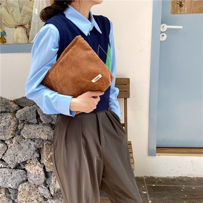Corduroy Women Cosmetic Bag Cotton Cloth Makeup Pouch Travel Bag Organizer 1 PC