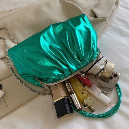 Sparkles Crossbody Bag Silver Green Clip Shell Handbag Chain Shoulder Purse 1 PC