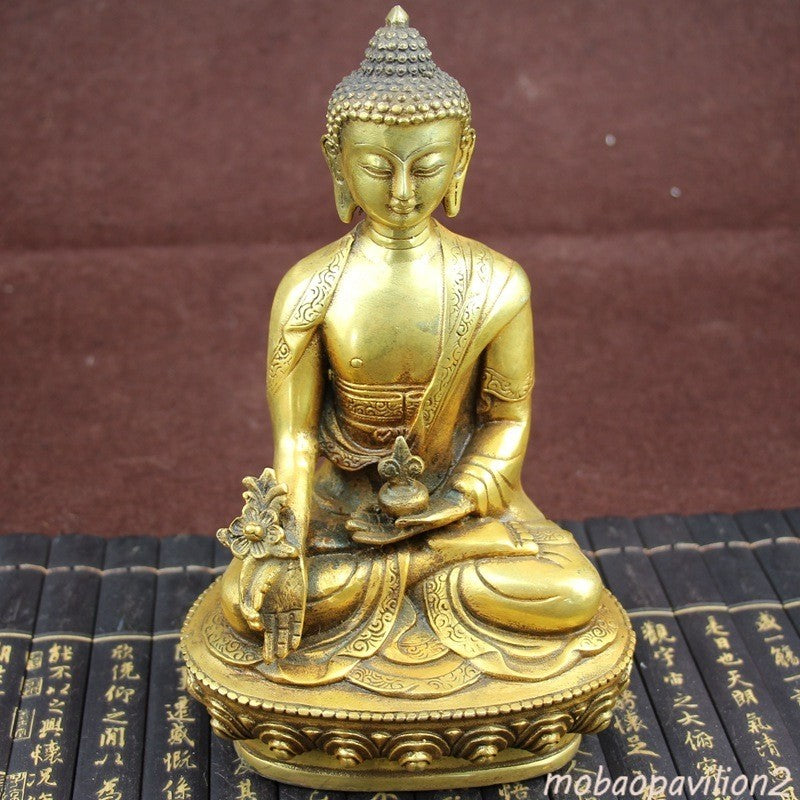 23cm Buddhist Supplies Brass Medicine Buddha Statue Handicraft Collectible