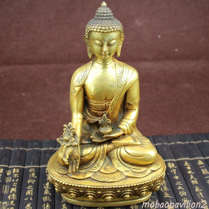 23cm Buddhist Supplies Brass Medicine Buddha Statue Handicraft Collectible