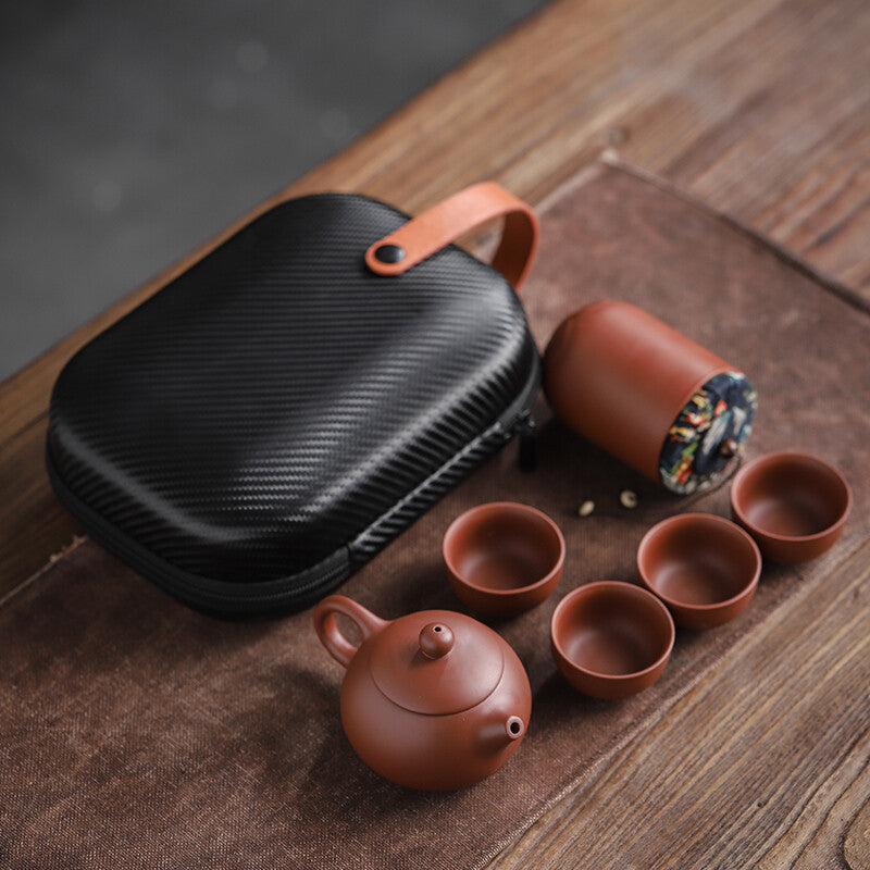 China Zisha Pottery Ceramic Portable Teapot Set Travel Kung Fu Teacup Tea Cup