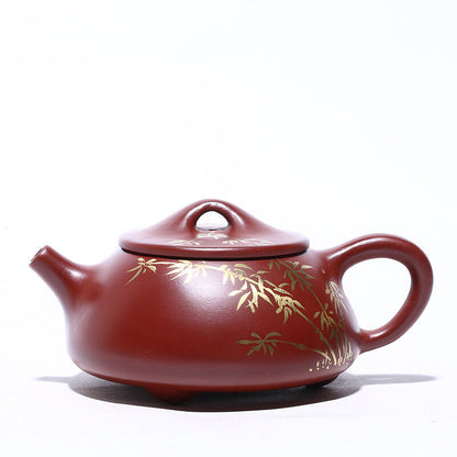 China Yixing Zisha Pottery Clovershrub Clay Handmade 200cc Bamboo Pattern Teapot
