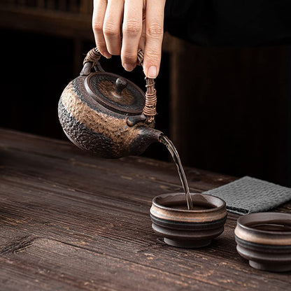 250ml Japanese Rattan Braided Teapot Vintage Coarse Pottery Kung Fu Tea Kettle