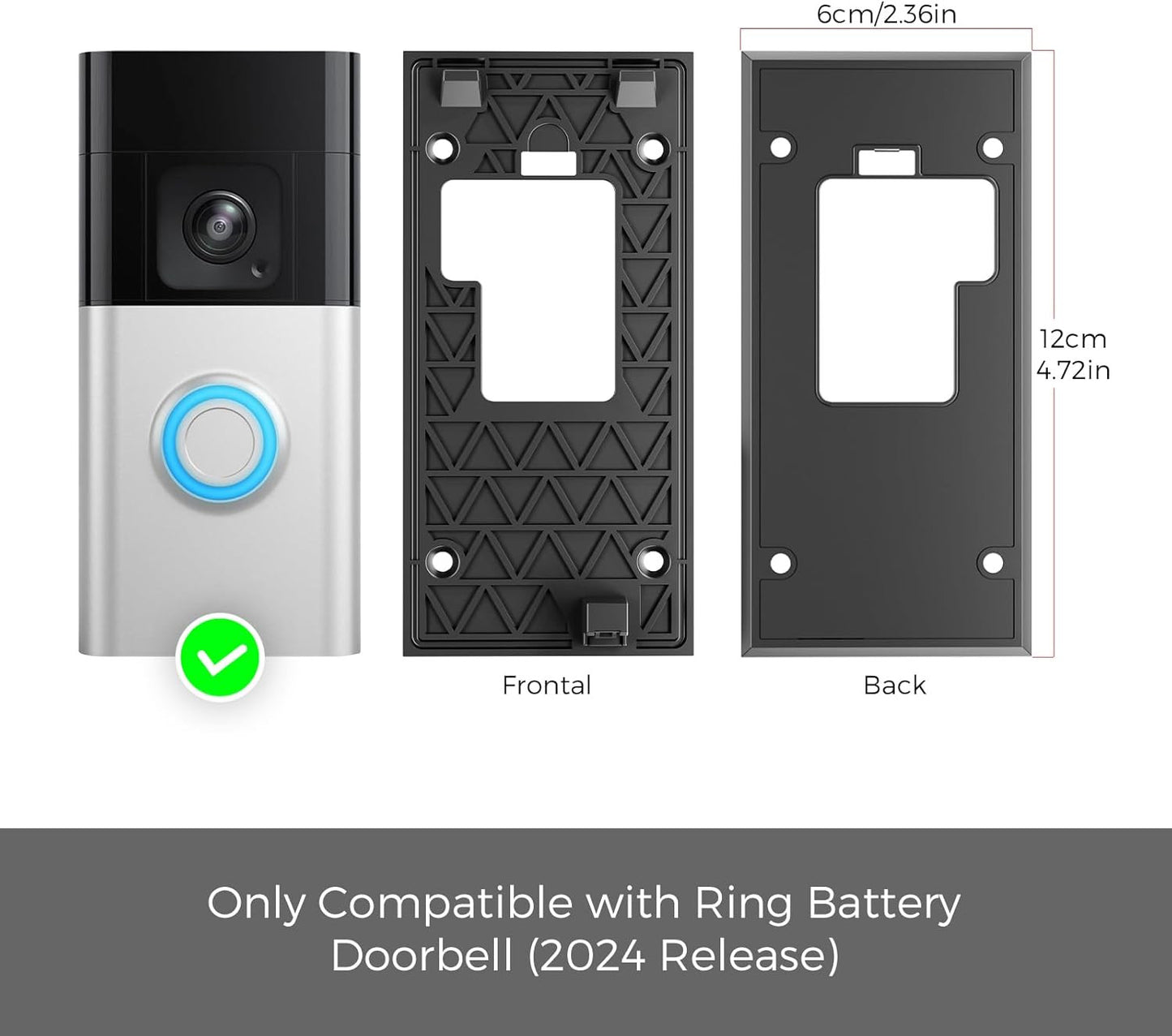 No Drill Doorbell Mount for Battery Doorbell (2024 Release) - Strong Adhesive Mo