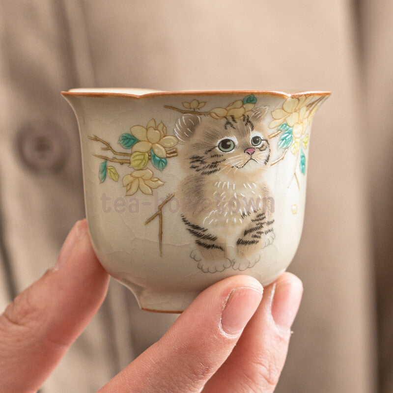 Ru Kiln Cute Cat Teacup Cute Ceramic Tea Cup Chinese Tea Set Tea Cup