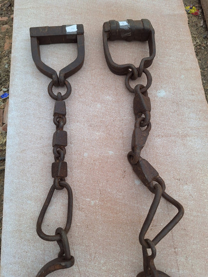 OLD VINTAGE HAND FORGED HORSE LEG IRON CHAIN ANIMALS SHACKLES - SET OF 2