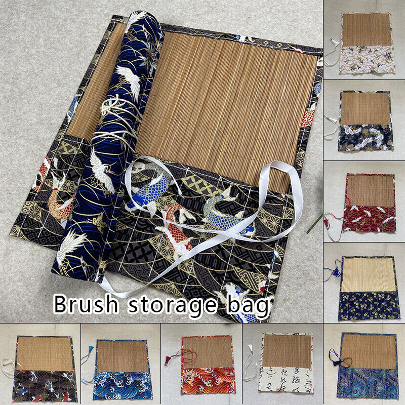 Retro Painting Brushes Holder Storage Bamboo Rolling Bag Calligraphy Pens Case