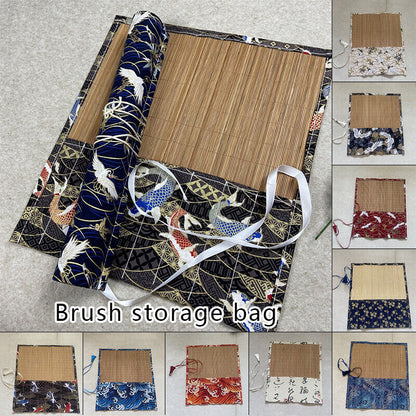 Retro Painting Brushes Holder Storage Bamboo Rolling Bag Calligraphy Pens Case