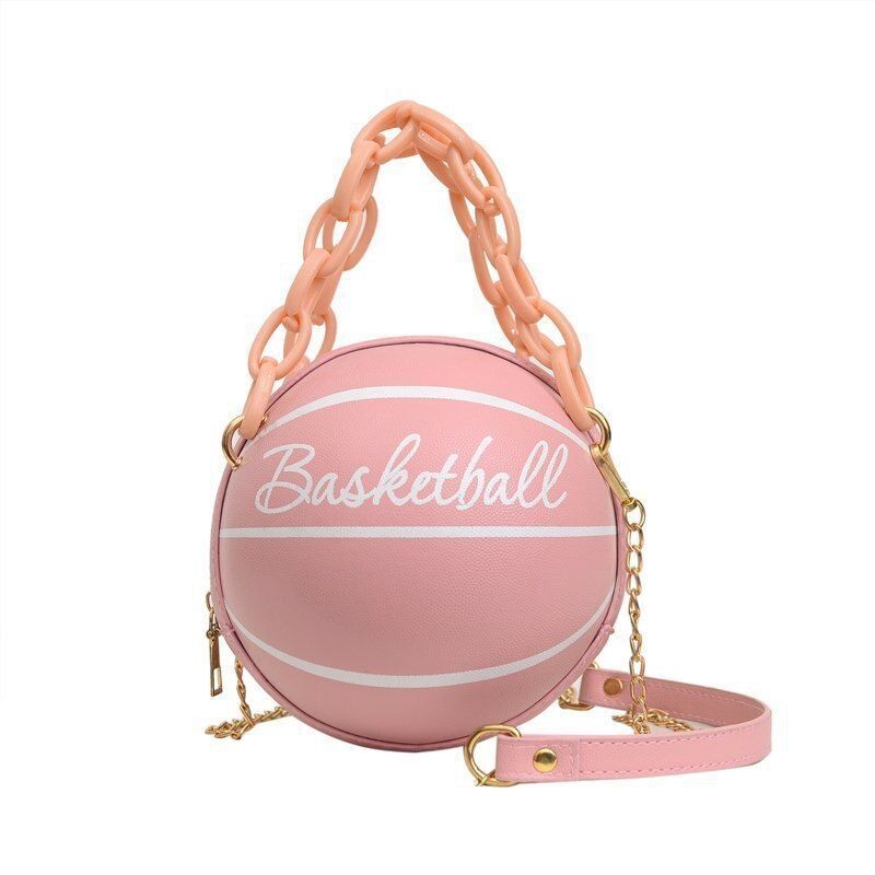 Ball Purse Shoulder Bag Crossbody Handbag Leather Pink Football Bag 16*16*8 CM