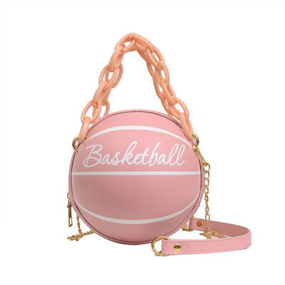 Ball Purse Shoulder Bag Crossbody Handbag Leather Pink Football Bag 16*16*8 CM