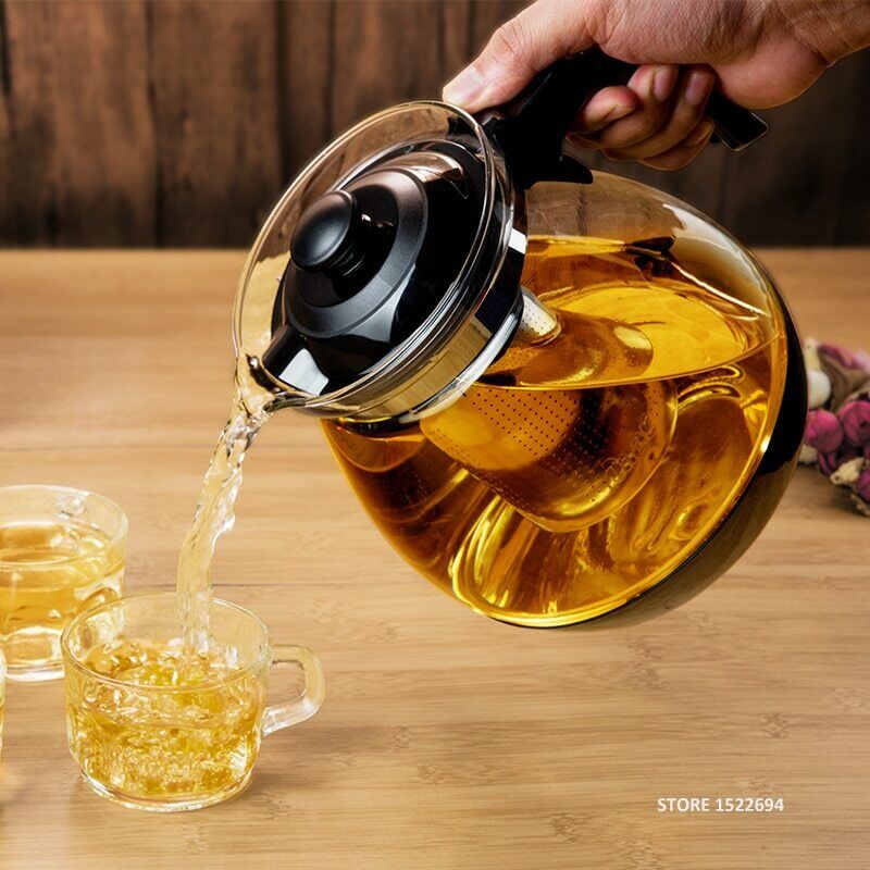 Glass Teapot for Tea Flower with Removable Steel Infuser Filter Tea Kettle