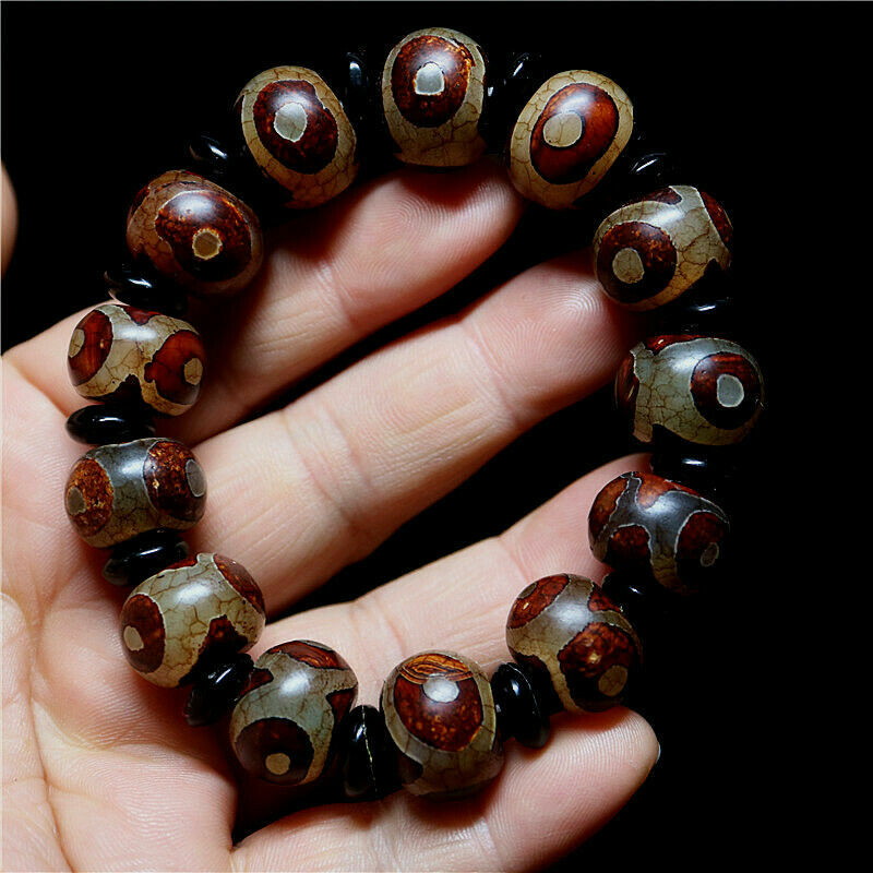 16MM New Tibetan Dzi Beads Mala Buddhist Prayer Bead Elastic Bracelet