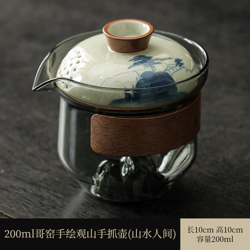 Handheld Teapot Single Pot Gaiwan Porcelain Ge Kiln Travel Tea Set