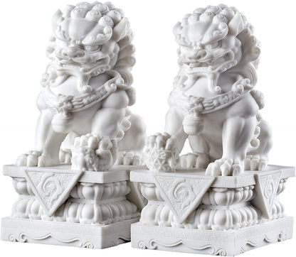 Foo Dogs Statues Pair Marble Feng Shui Guardian Lion Statues