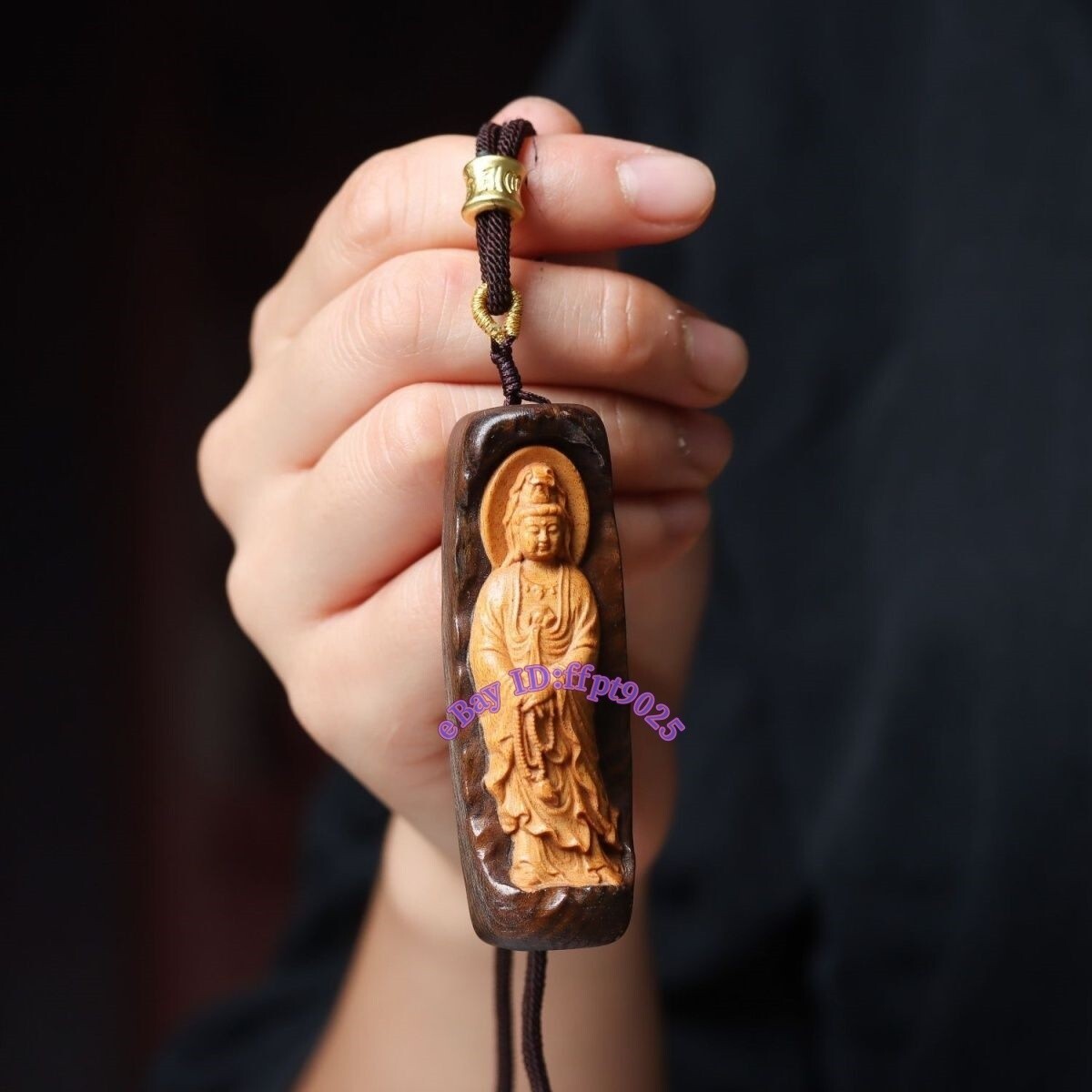 Grade A Natural Wood Carving Guanyin Rulaifo Buddha Couple 2pcs Blessing Pendant