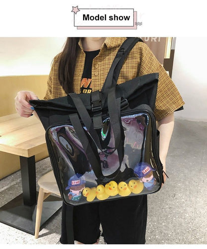 Women Clear Bag Backpack Large School-Bag 15.6 Inch Laptop Polyester Soft Handle