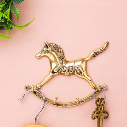 Golden Horse Wall Hanging Brass Hooks Hanger Clothes Coat Hat Key Holder