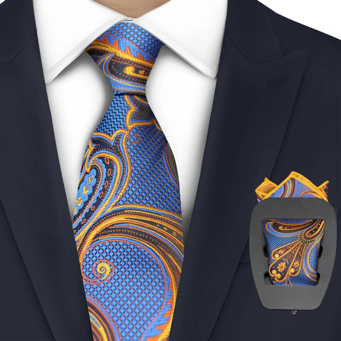 Men Necktie 2Pcs Jacquard Woven Paisley Tie Handkerchief Business Party Wear 7cm