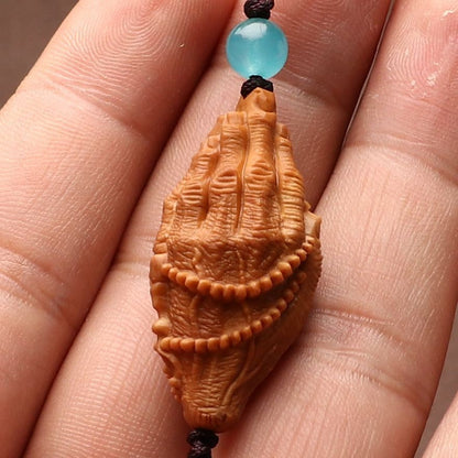 Hand Carved Olive Kernel Buddha Hand Pendant Prayer Bead Charm
