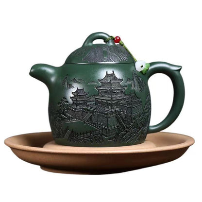 320ml Yixing Zisha Green Clay Teapot Handmade Yueyang Tower Qin Quan Tea Pot