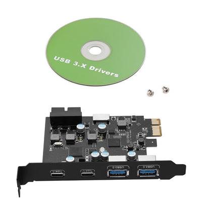 1PC Multi-Port Expansion Card 2xUSB-C 2xUSB-A PCIe X1 5Gbps Speed Plug-N-Play