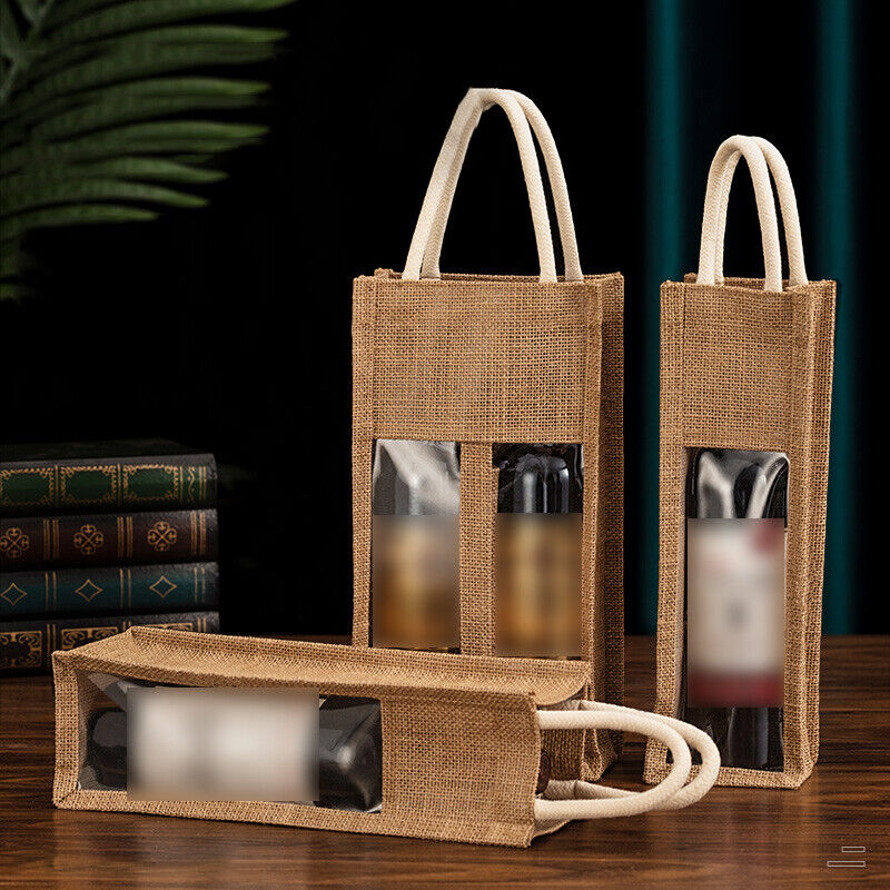 Burlap Wine Bag Packing Case Flax Clear Storage Handle Bag Red Wine Gift Bag