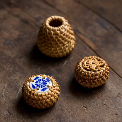 Vine Woven Cover, Hand Woven Tea Ceremony Accessories, Ceramic Persimmons