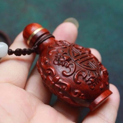 Red Sandalwood Carved Snuff Bottle 63x45x23mm Longevity Pattern Artisan Craft