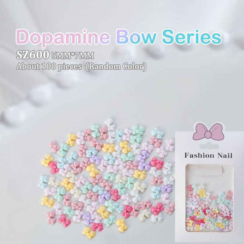 100Pcs/Bag Mini Bow 3D Cute Nail Art Decorations Shiny Bowknot Ornament