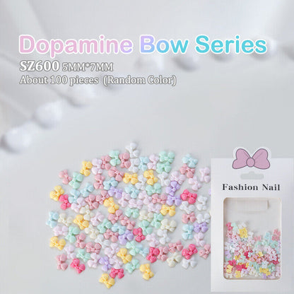 100Pcs/Bag Mini Bow 3D Cute Nail Art Decorations Shiny Bowknot Ornament