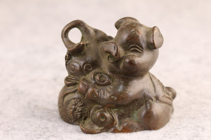 Gift Tea Pet Chinese Bronze Pig Figure Lovely Animal Art Statue Decoration