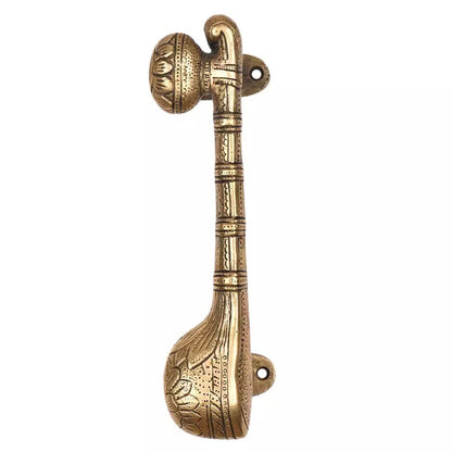 Set of 2 Antique Look Brass Sitar Door Handle Musical Instrument Shape Door Pull
