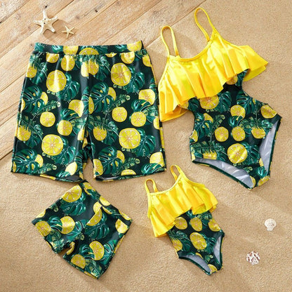 Matching Swimsuits Arrival Summer Floral Print Striped One Shoulder Family Nylon