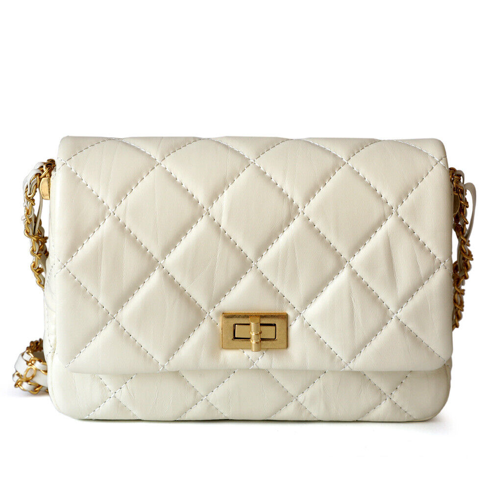 Small Mini Quilted Real Leather Flap Purse Clutch Handbag Shoulder Bag w/ Chains