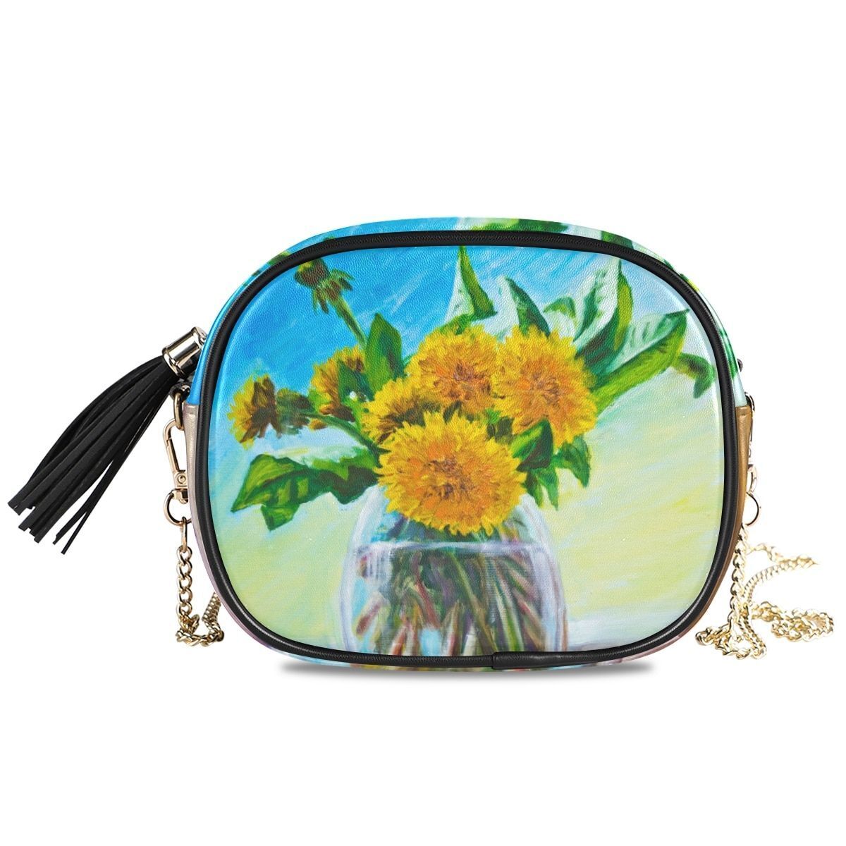 Small Shoulder Bag Retro Synthetic Leather Oil Painting Handbag Purse Crossbody