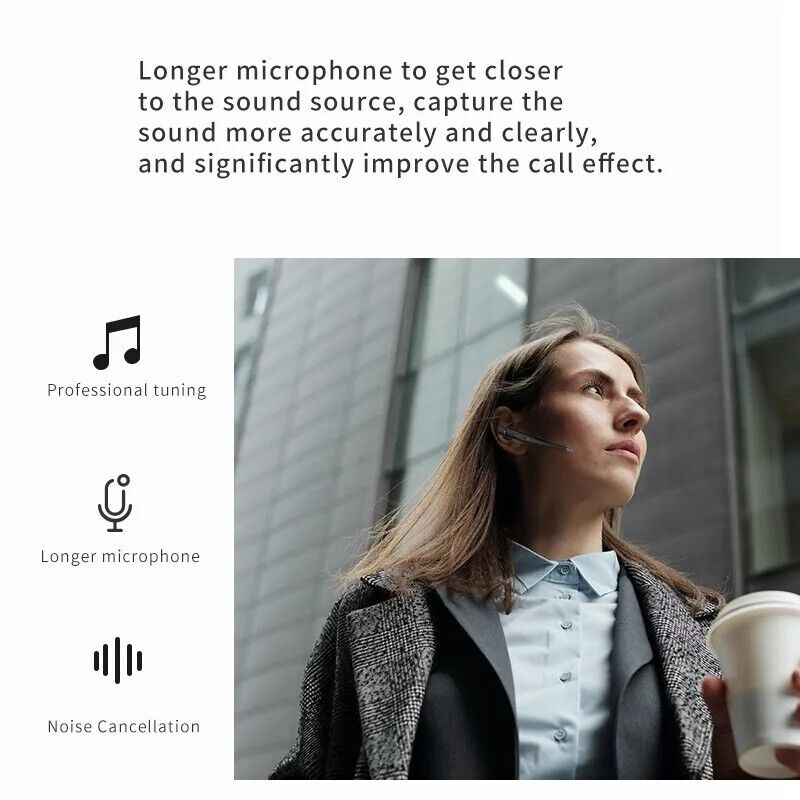 Wireless Bluetooth 5.1 Headphones Business Earbuds Double Mic Noise Cancellation