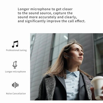 Wireless Bluetooth 5.1 Headphones Business Earbuds Double Mic Noise Cancellation