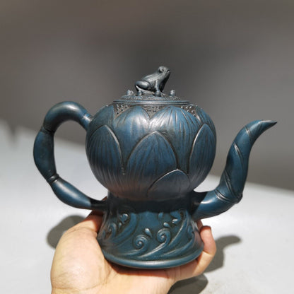 vintage chinese yixing purple clay teapot zisha ceremony frog lotus teaware art