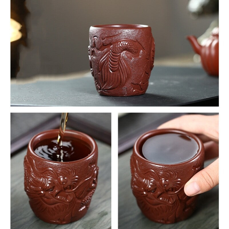 Handmade Tea Cup Dragon Carved Real Yixing Zisha Purple Clay Master Cup Mug New