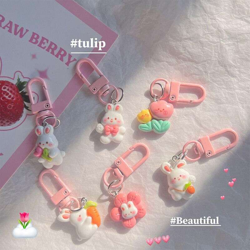 Rabbit Cute Keychain Bunny Carrots Car Bag Pendant Women Girls Tulip Keyring
