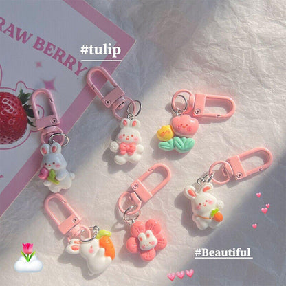 Rabbit Cute Keychain Bunny Carrots Car Bag Pendant Women Girls Tulip Keyring