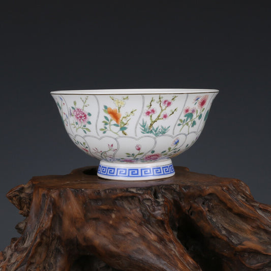 6.2" Collect Chinese Qing Famille Rose Porcelain Gild Twelve Flower God Bowl