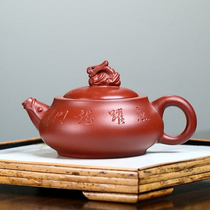 Chinese Yixing Zisha Dahongpao Clay Pottery Handmade Dragon Words Tea Pot Teapot