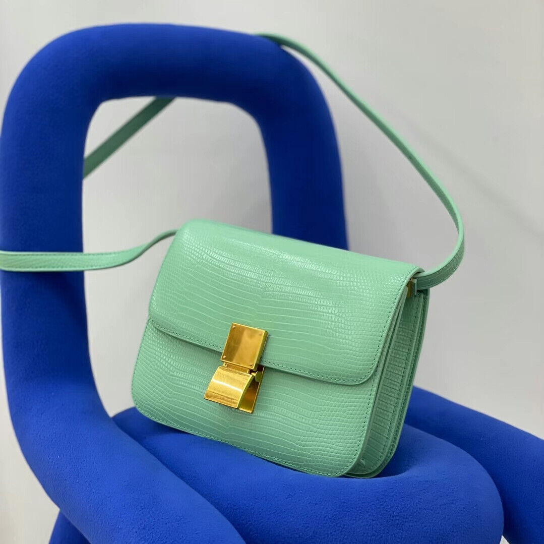 Lizard Effect Real Leather Flap Box bag Shoulder bag Purse Crossbody Square bag