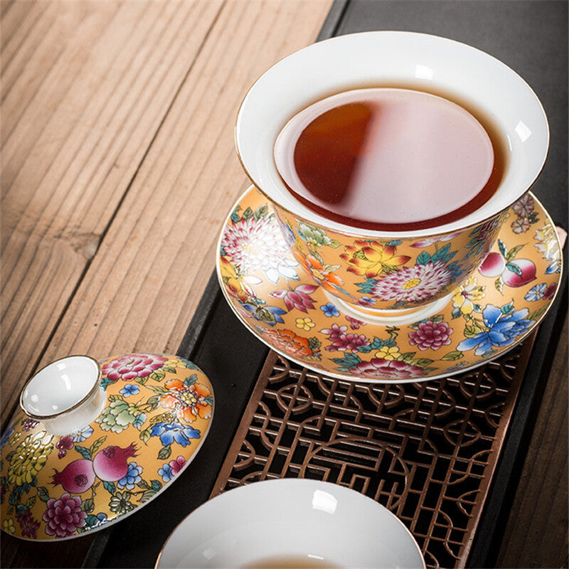 Chinese Tea Brewer Gaiwan Porcelain Tureen Jingdezhen Cup Bowl With Saucer Lid
