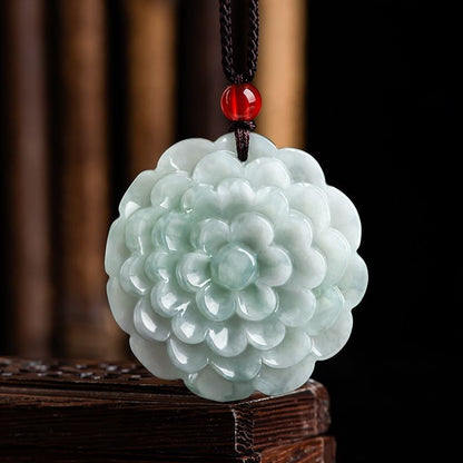 Natural Burmese Grade A Jade Peony Pendant Icy Jade Women's Necklace Jewelry