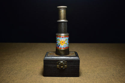 An ancient brass based cloisonne telescope