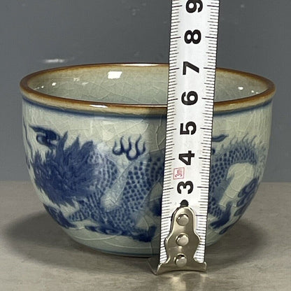 Chinese Porcelain Jingdezhen Blue And White Dragon Pattern Tea Cup 3.42 Inch Big