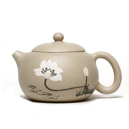 Chinese 100% Real Yixing Zisha White Duan Clay Floral Relief Carved Xishi Teapot