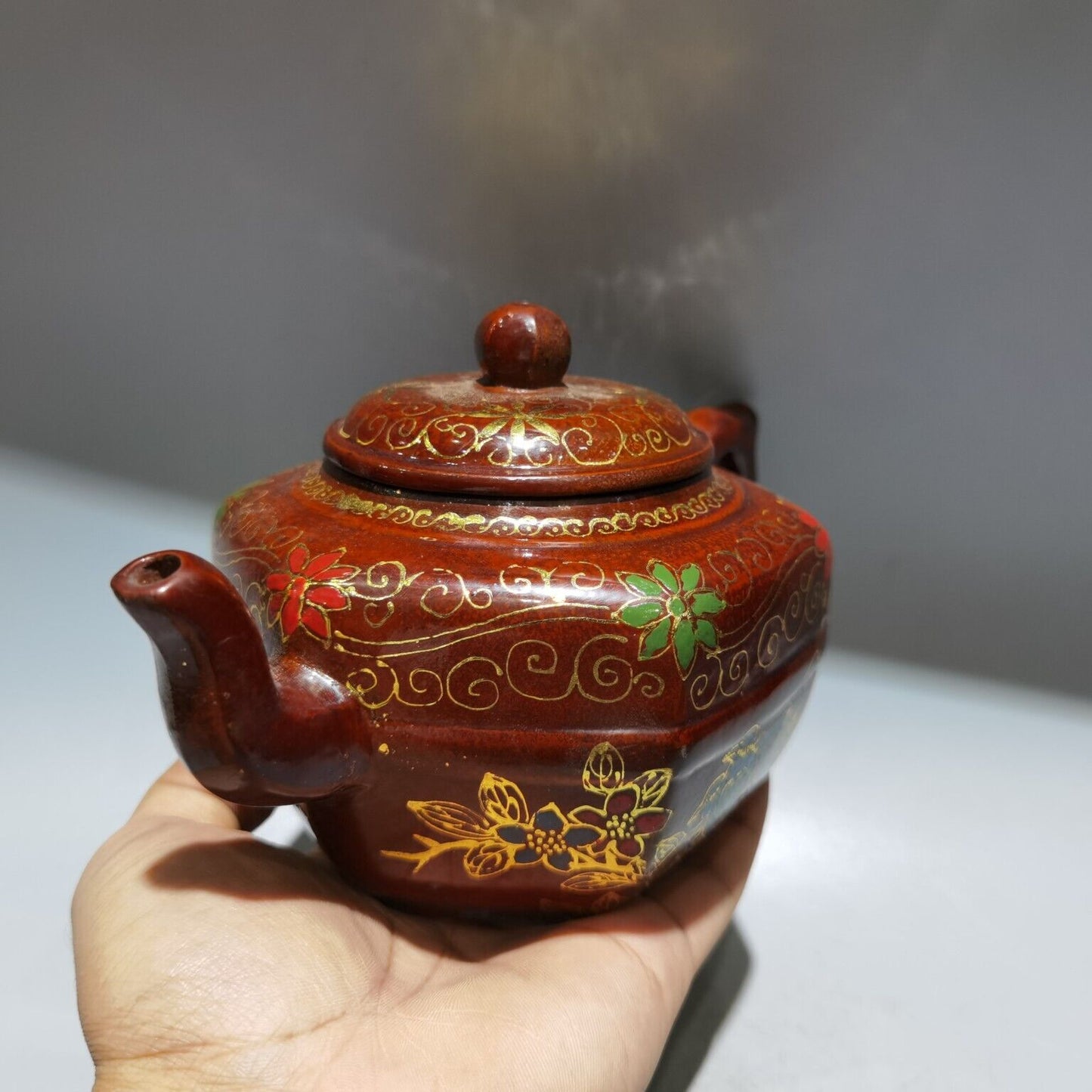 vintage chinese yixing purple clay teapot zisha ceremony painted flower bird art